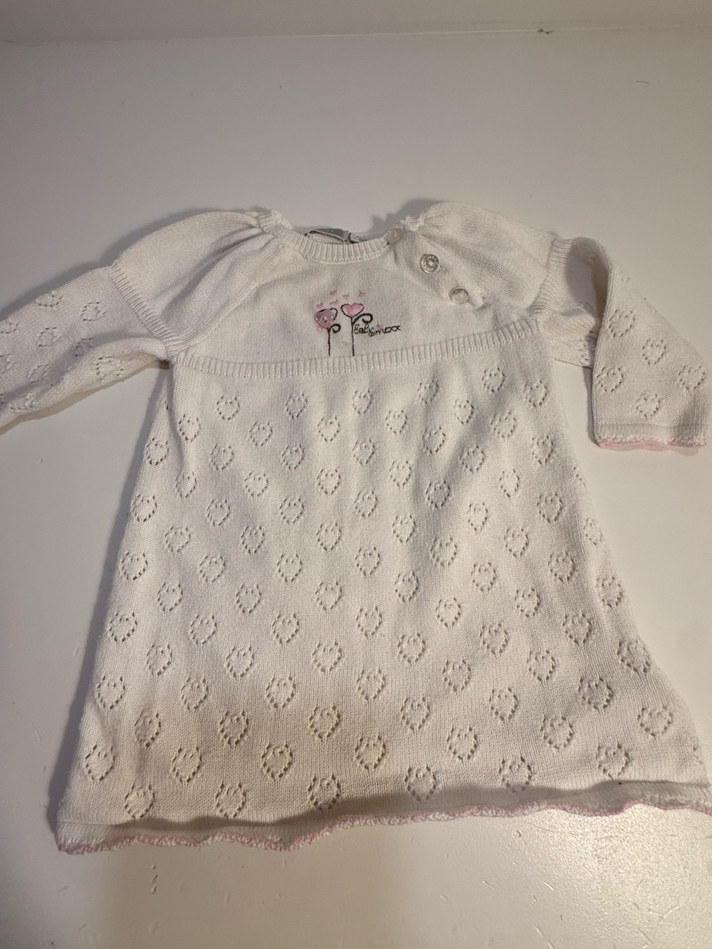Mexx Baby White Knit Dress with Heart Pattern – 6–9M